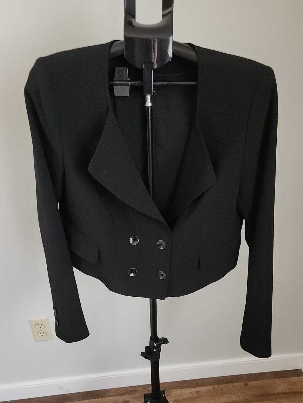 White House Black Market Cropped Black Double-Breasted Women's Blazer Size 12